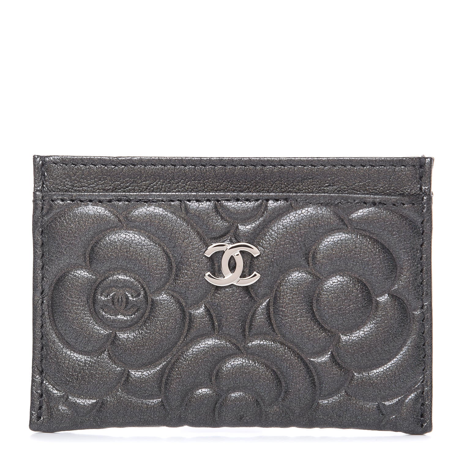 Chanel Goatskin Camellia Embossed Card Holder Grey 1 of 9