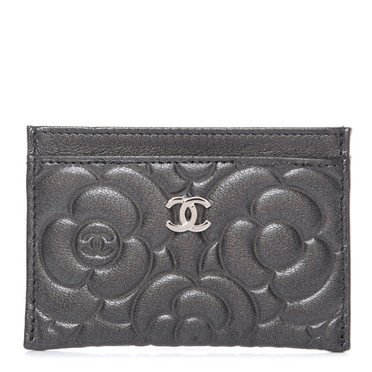 Chanel Goatskin Camellia Embossed Card Holder Grey 1 of 9