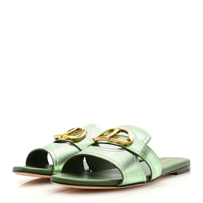 Christian Dior Metallic Calfskin 30 Montaigne Flat Slide Sandals 36.5 Green 2 of 7