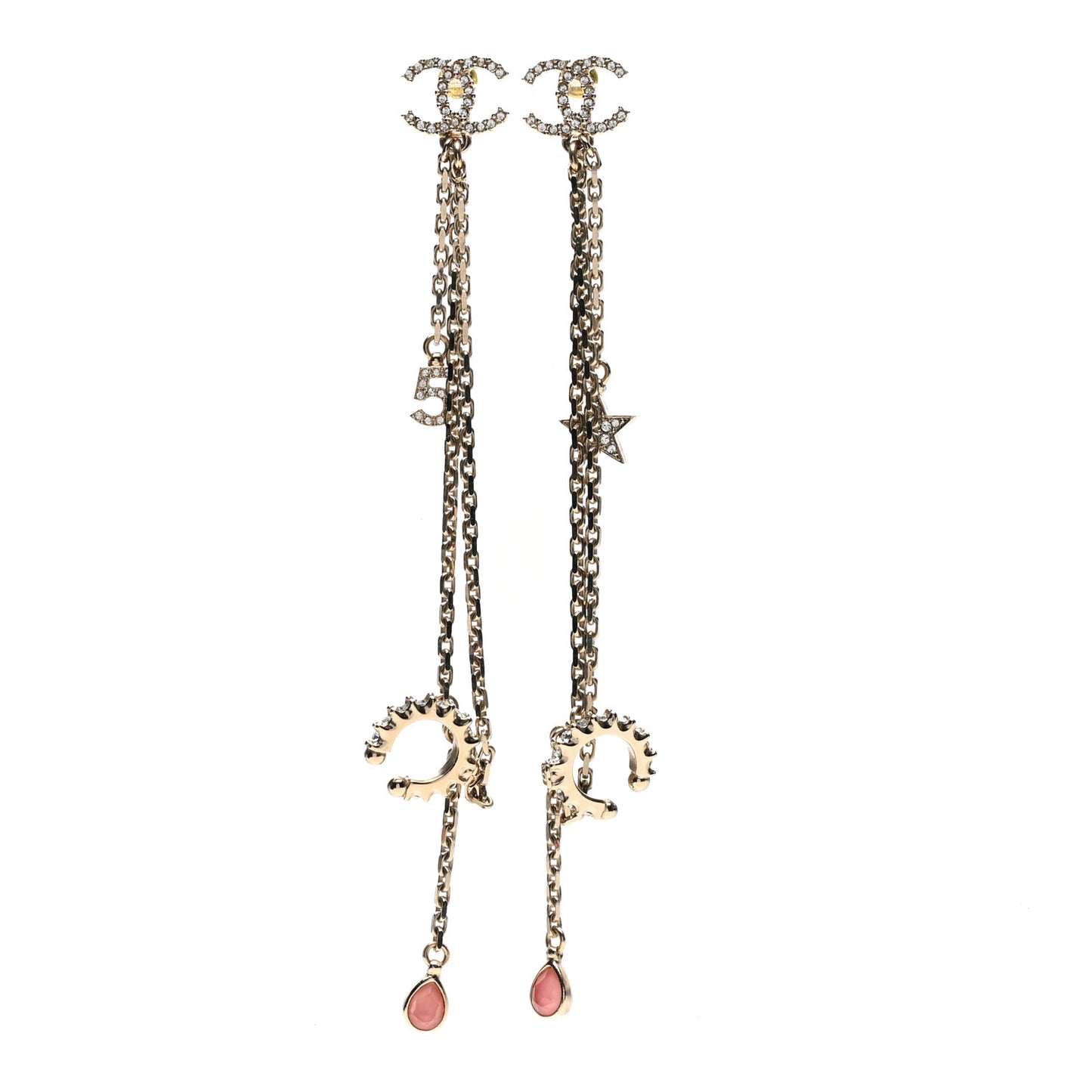 Crystal Star 5 Drop CC Earrings Gold