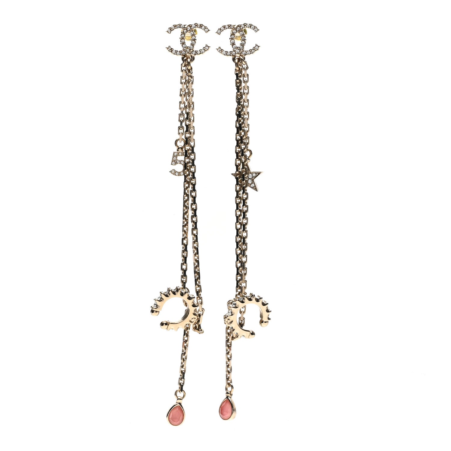 Chanel Crystal Star 5 Drop CC Earrings Gold 1 of 4