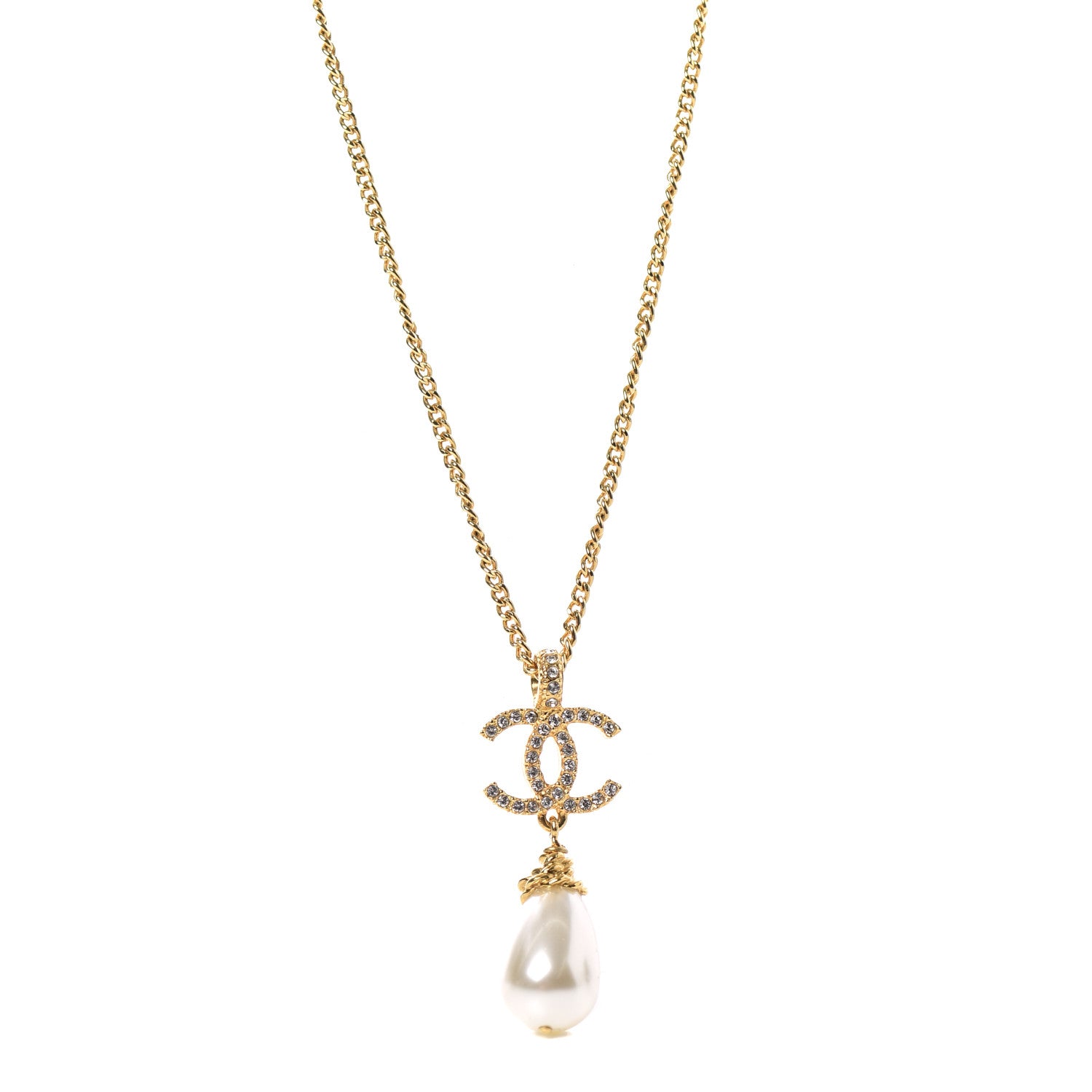 Chanel Pearl Crystal Twisted CC Drop Necklace Gold 1 of 5