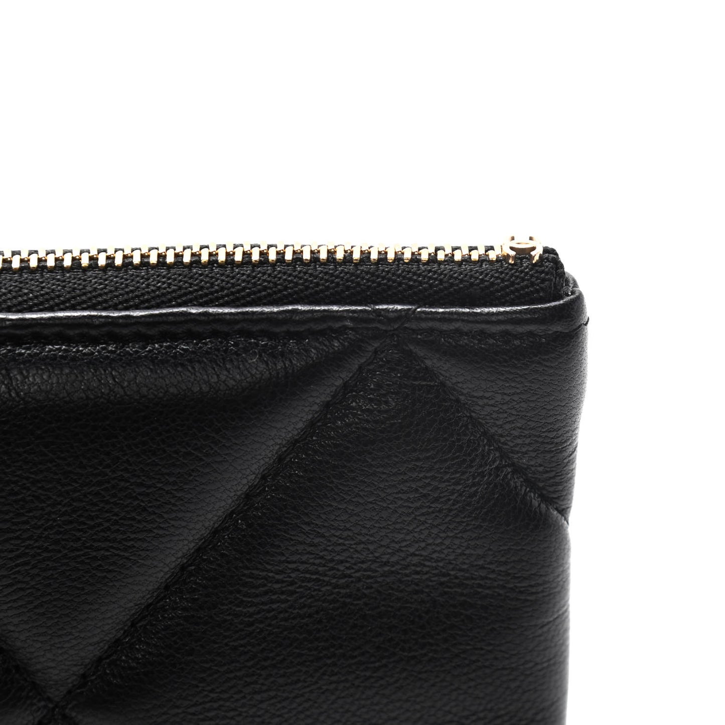 Shiny Goatskin Quilted Small Chanel 19 Pouch Black