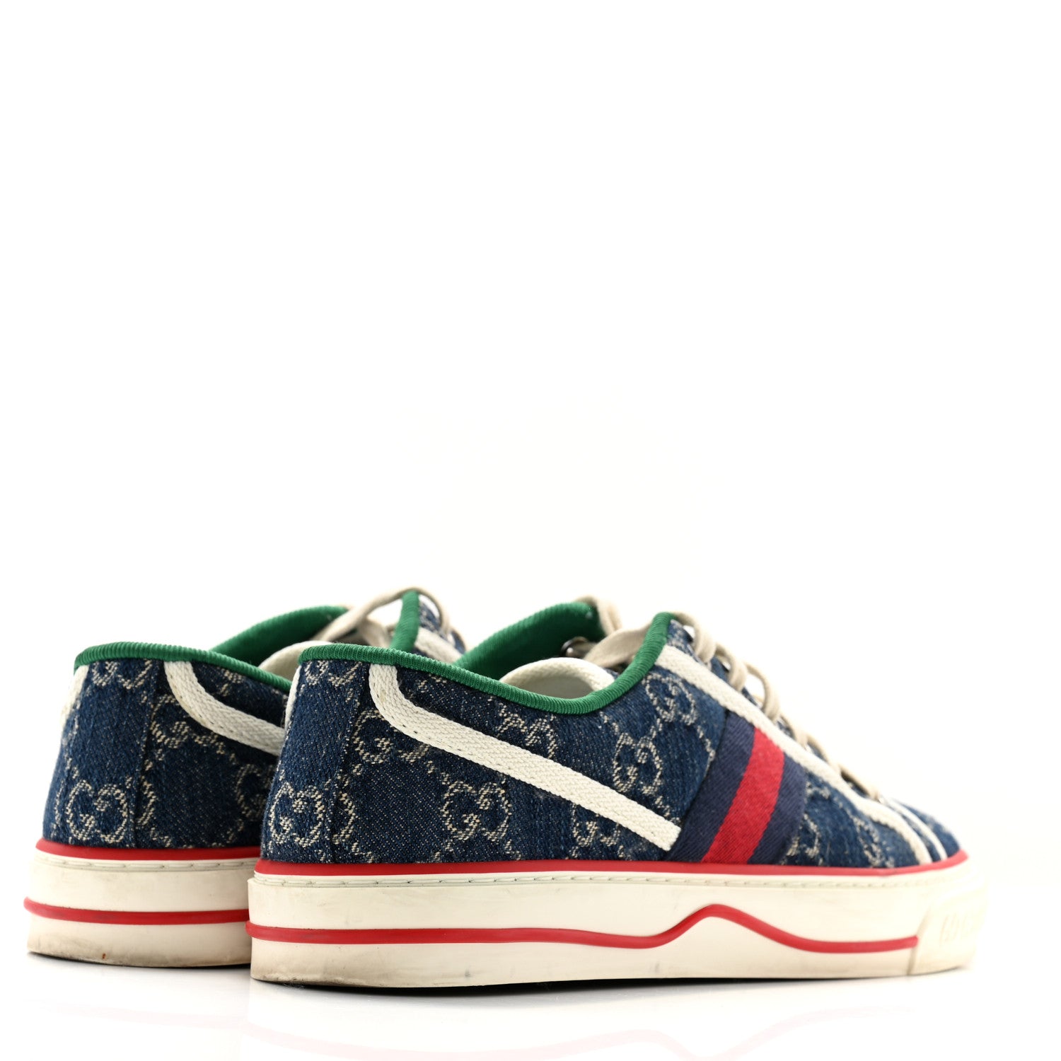 Gucci New Denim GG Monogram Web Womens 1977 Tennis Sneakers 37.5 Blue Tea Mystic White 4 of 8