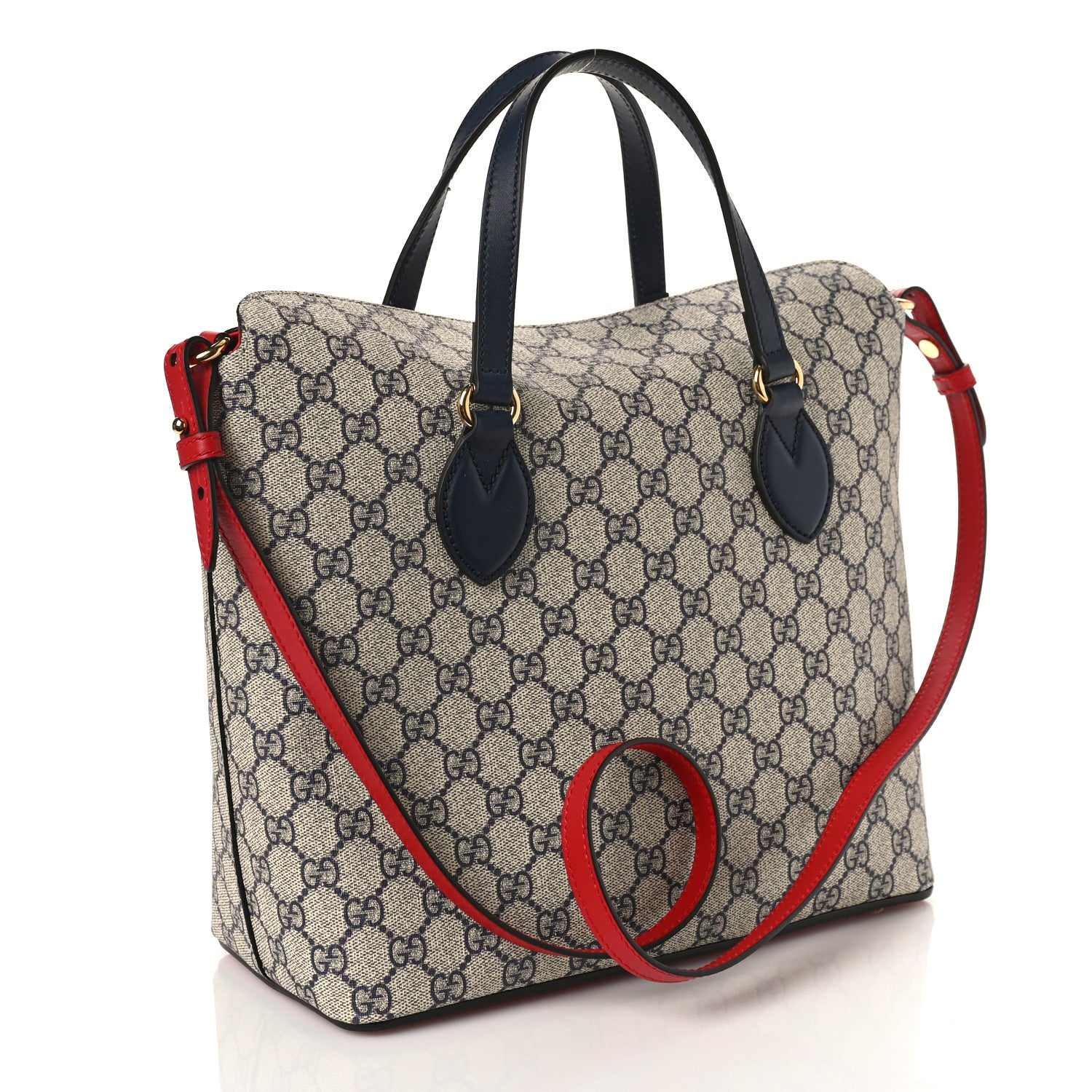 Gucci GG Supreme Monogram Linea A Foldover Tote Beige Blue Hibiscus Red 3 of 9