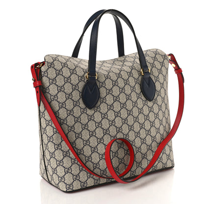 Gucci GG Supreme Monogram Linea A Foldover Tote Beige Blue Hibiscus Red 3 of 9