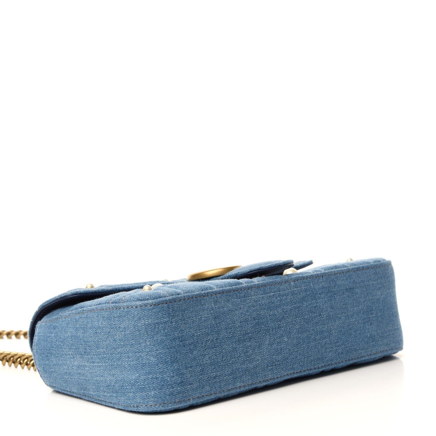 Gucci Denim Matelasse Pearl Studded Small GG Marmont Shoulder Bag Blue 5 of 11