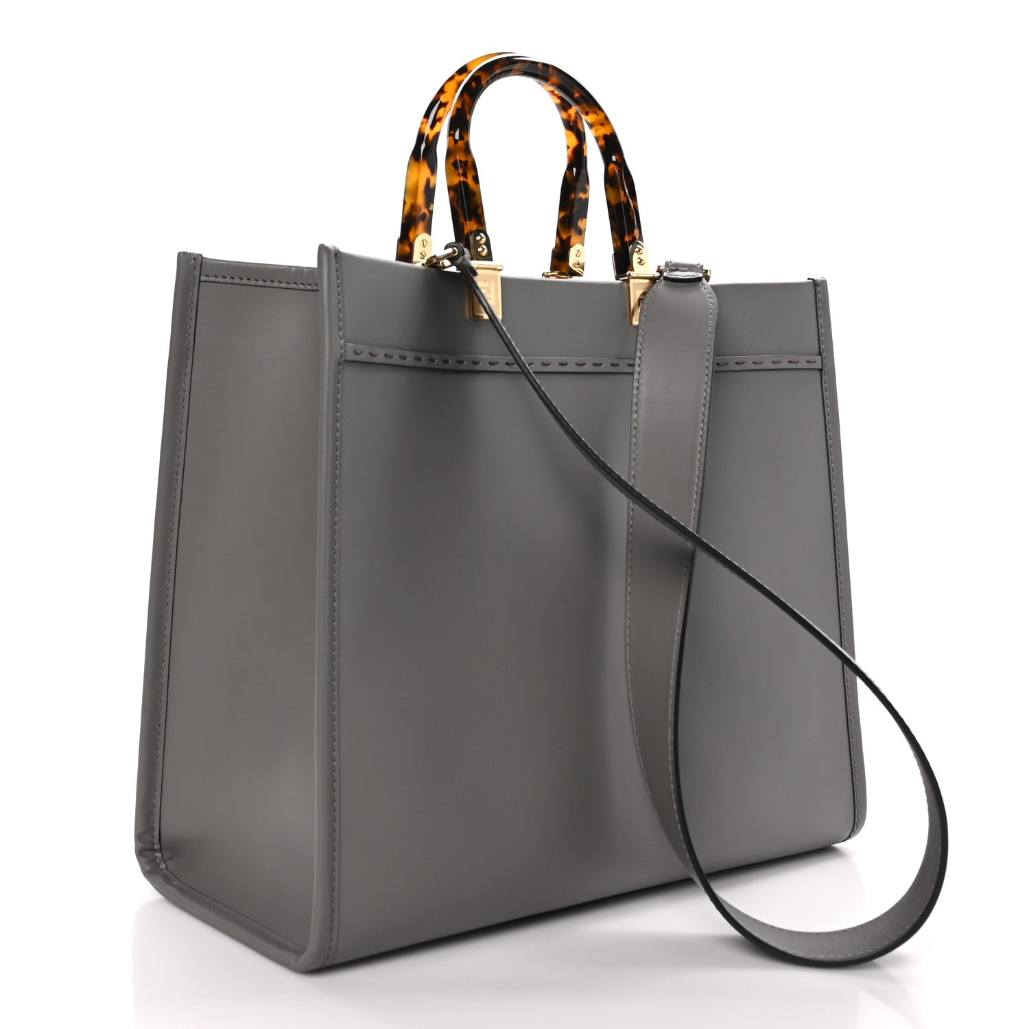 Fendi Vitello King Plexiglass Logo Embossed Medium Fendi Sunshine Shopper Tote Moon 3 of 9