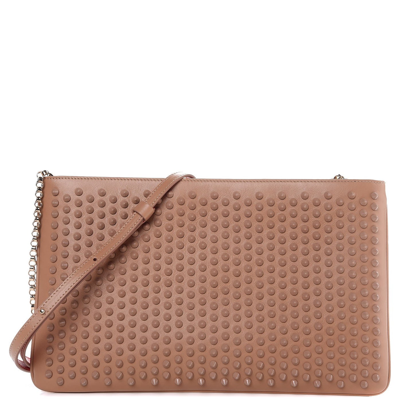 Calfskin Studded Loubiposh Chain Clutch Nude