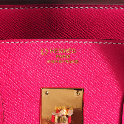 Hermes Epsom Bi-Color Horseshoe Candy Birkin 35 Rose Tyrien and Vert Anis 5 of 11