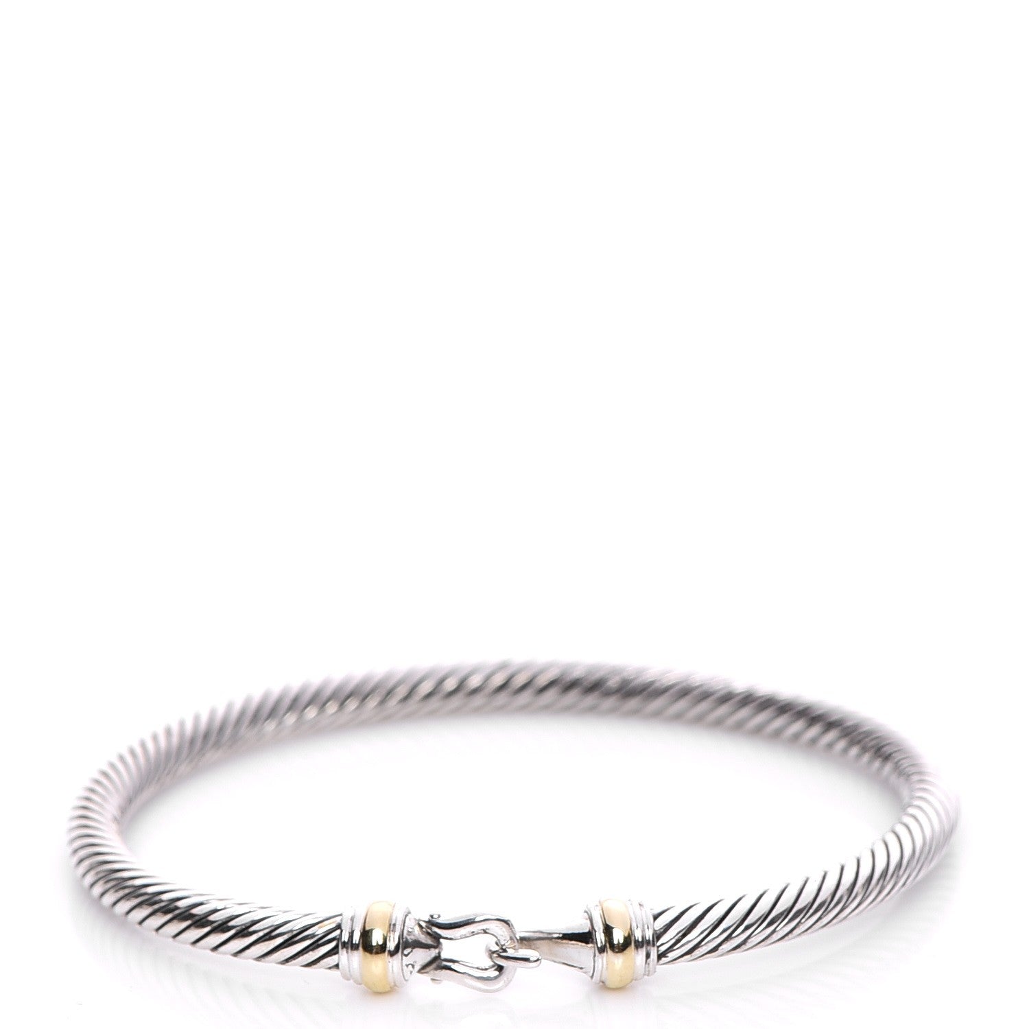 David Yurman Sterling Silver 18K Yellow Gold 4mm Cable Buckle Bracelet 1 of 5