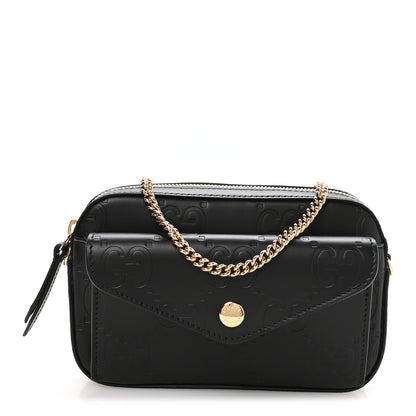Gucci Calfskin GG Super Mini Debossed Chain Wallet Black 1 of 11