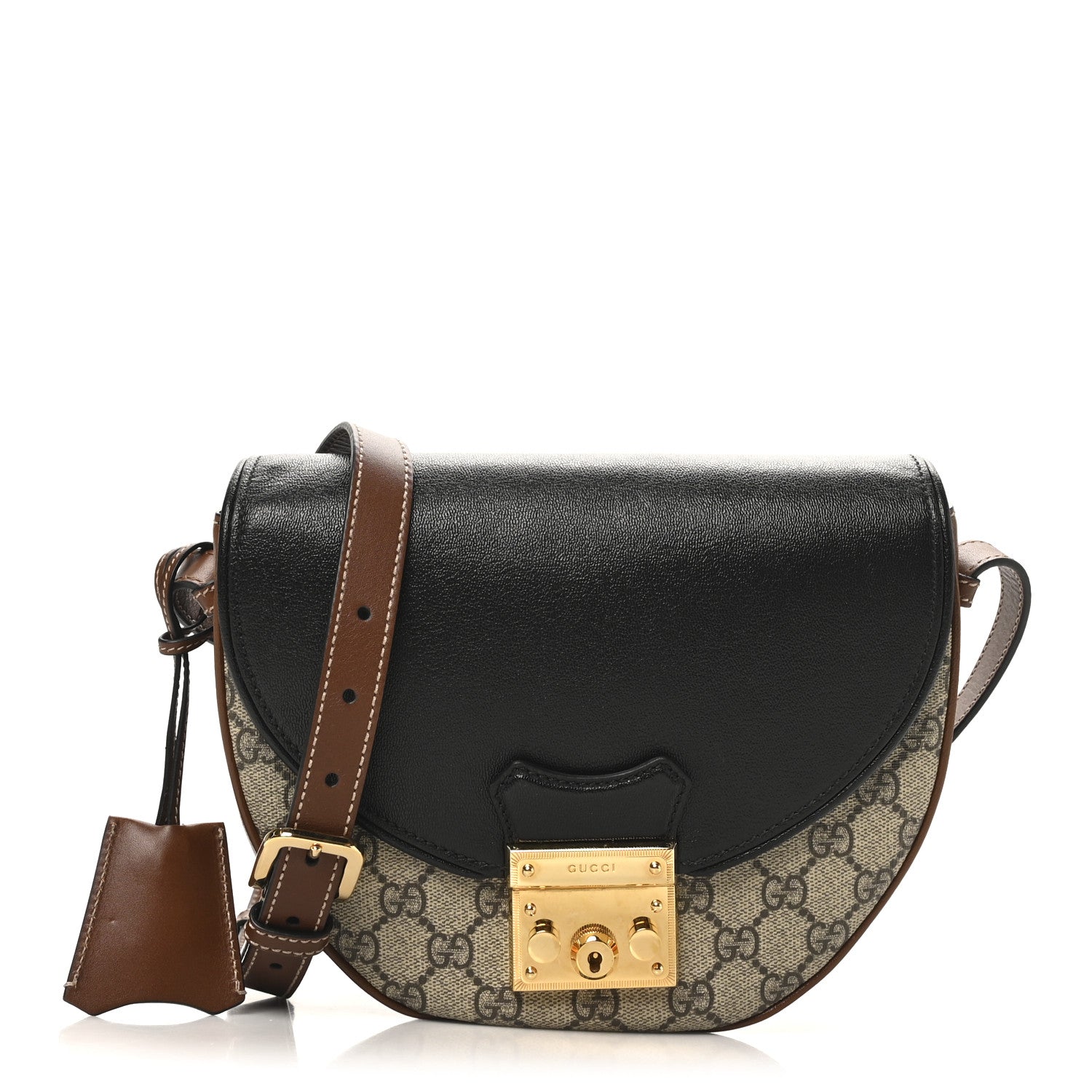 Gucci GG Supreme Monogram Calfskin Small Padlock Messenger Shoulder Bag Beige Black Cuir 1 of 10