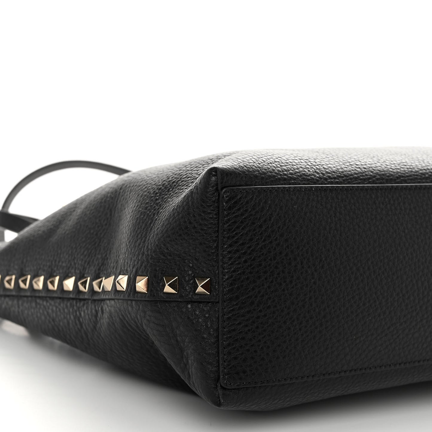 Grainy Calfskin Medium Rockstud Tote Black Rose Quartz