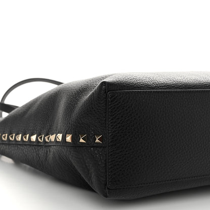 Valentino Garavani Grainy Calfskin Medium Rockstud Tote Black Rose Quartz 9 of 10