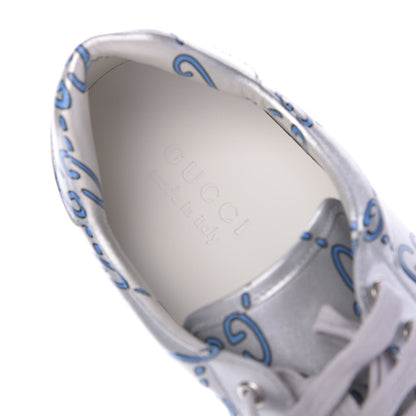 Gucci Miro Rubber Wax GucciGhost Print Mens New Ace Sneakers 8 Silver 8 of 9