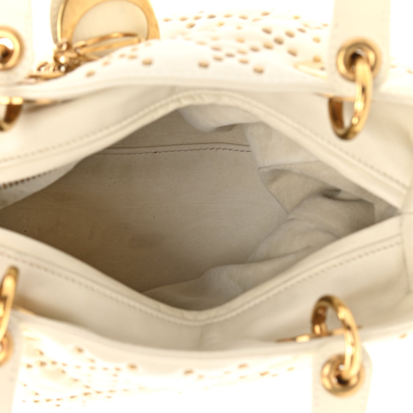 Calfskin Cannage Studded Medium Supple Lady Dior White