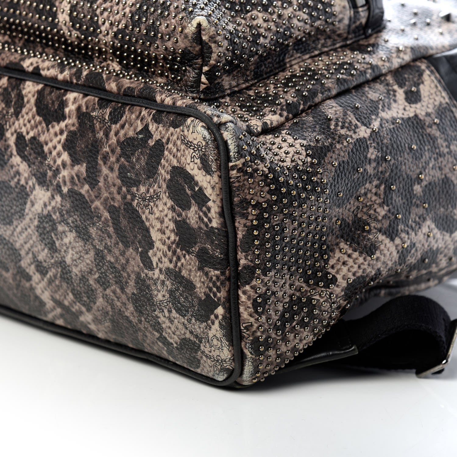 MCM Visetos Snakeskin Printed Studded Medium Stark Backpack Grey 5 of 8