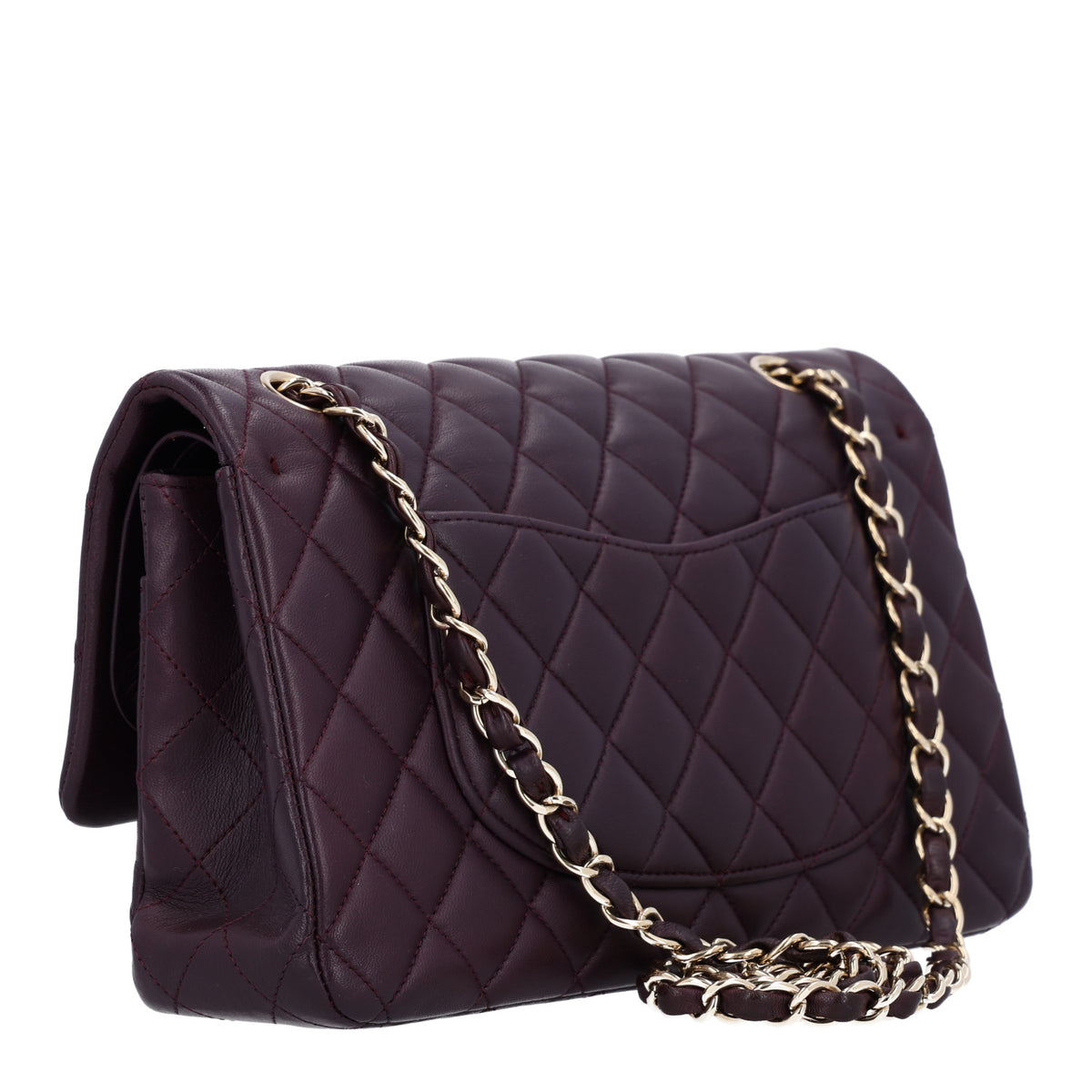 Lambskin Quilted Medium Double Flap Dark Purple