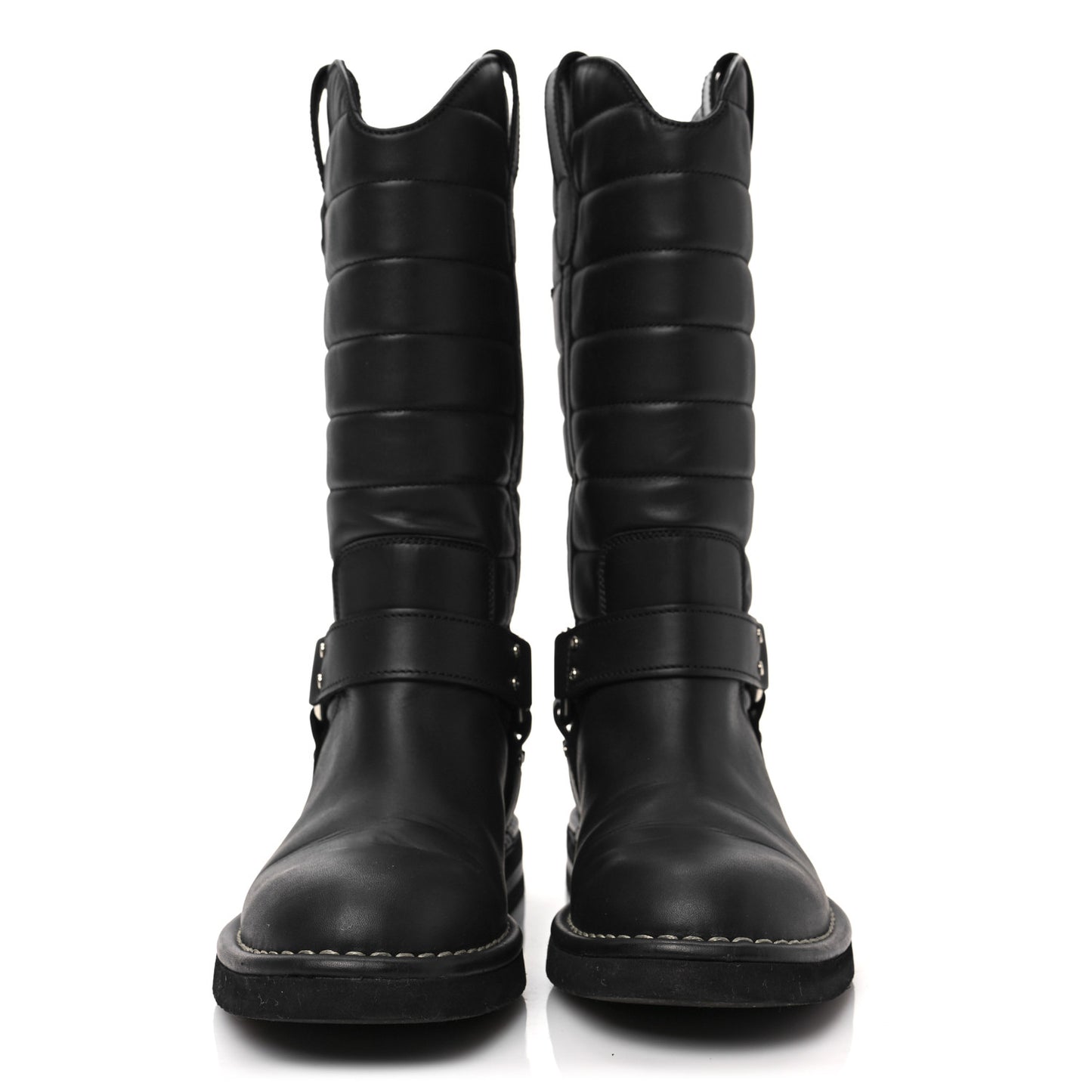 Oily Calfskin Star Quilted Biker Boots 36.5 Black