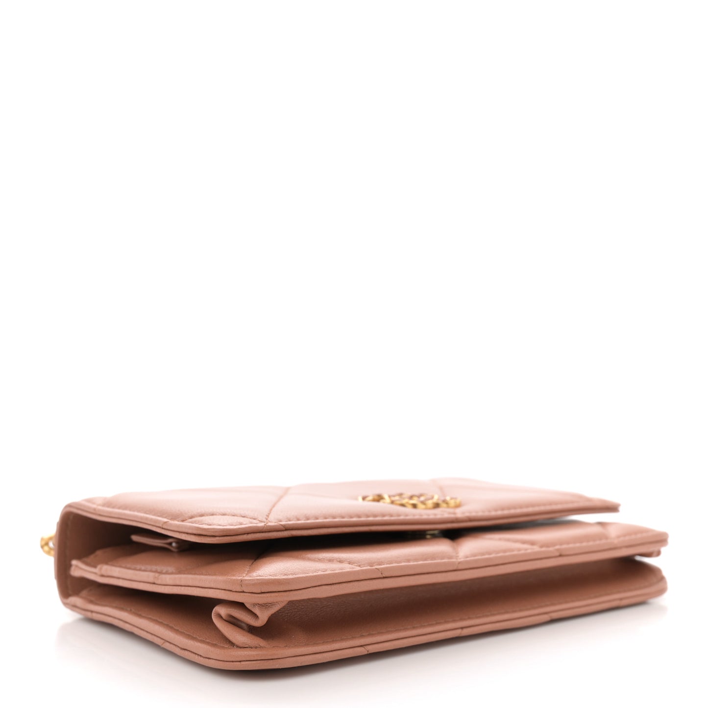 Lambskin Quilted Chanel 19 Wallet On Chain WOC Brown