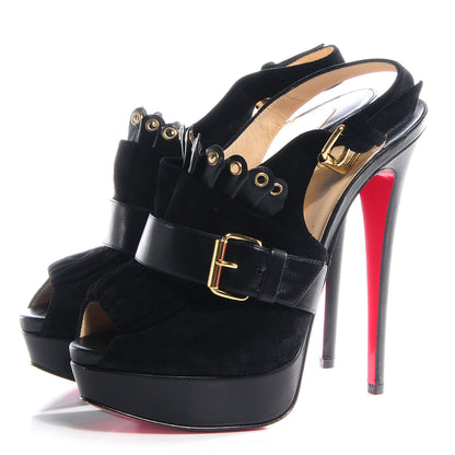 Christian Louboutin Velour Jem 150 Platform Peep Toe Sandals 39 Black 3 of 7