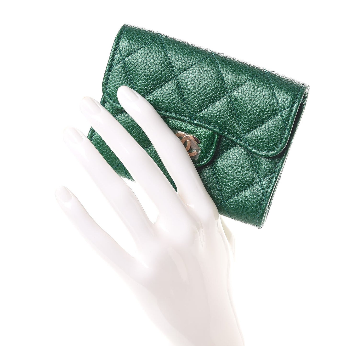 Metallic Caviar Quilted Card Holder Green
