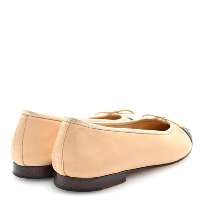 Chanel Lambskin Cap Toe CC Ballerina Flats 40 Beige Black 5 of 9