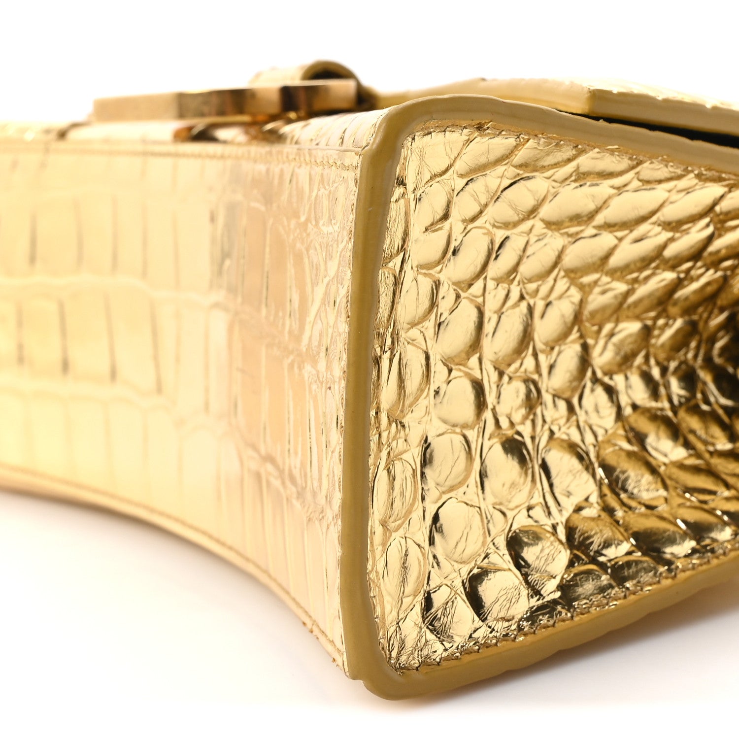 Balenciaga Metallic Calfskin Crocodile Embossed Hourglass Top Handle Bag XS Gold 9 of 9