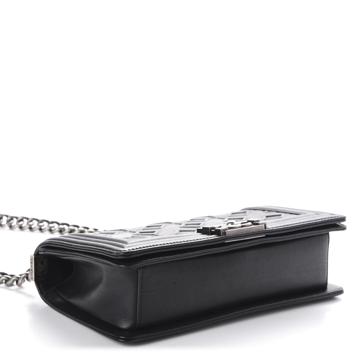 Chanel Calfskin Crystal Embossed Medium Boy Flap Black 4 of 11
