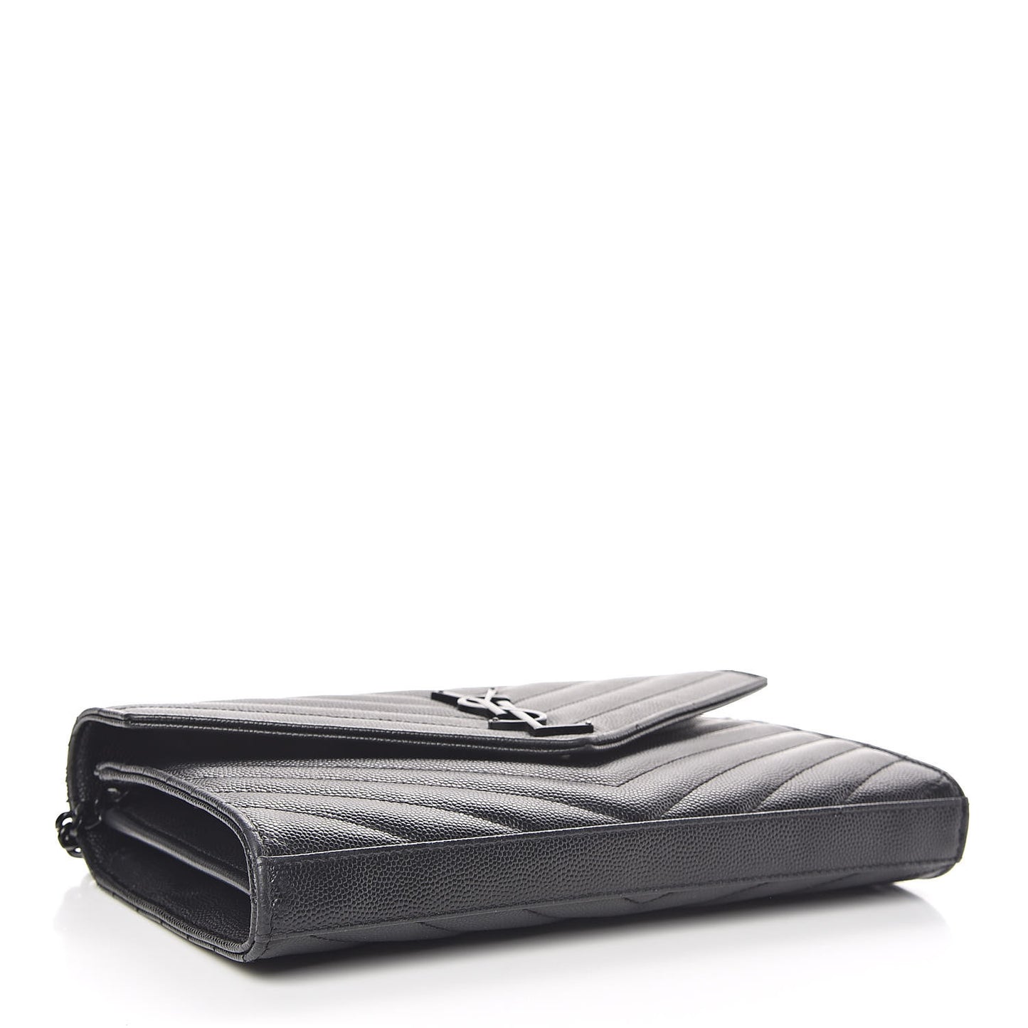Grain De Poudre Matelasse Chevron Monogram Chain Wallet Black