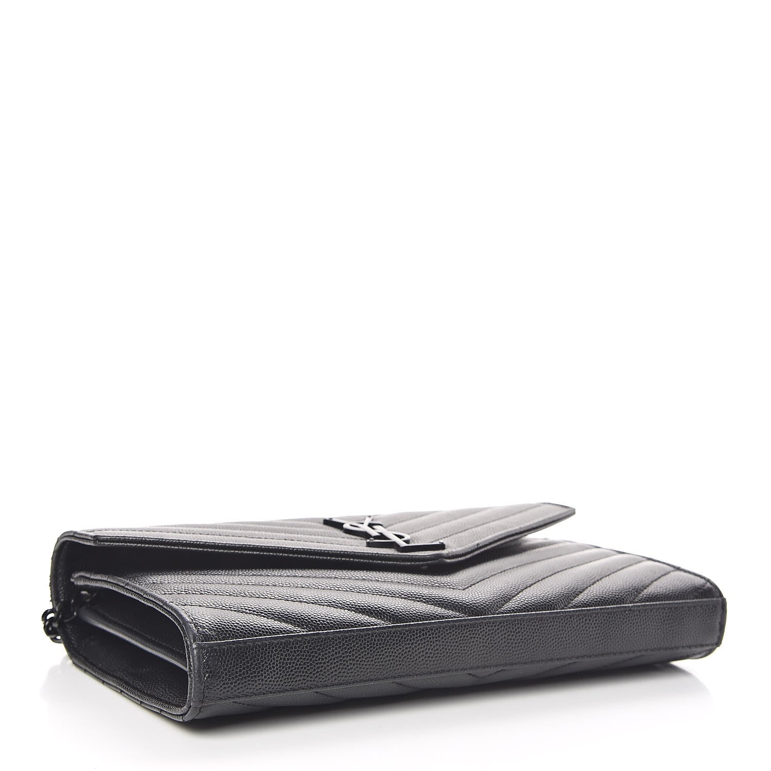 Saint Laurent Grain De Poudre Matelasse Chevron Monogram Chain Wallet Black 4 of 10