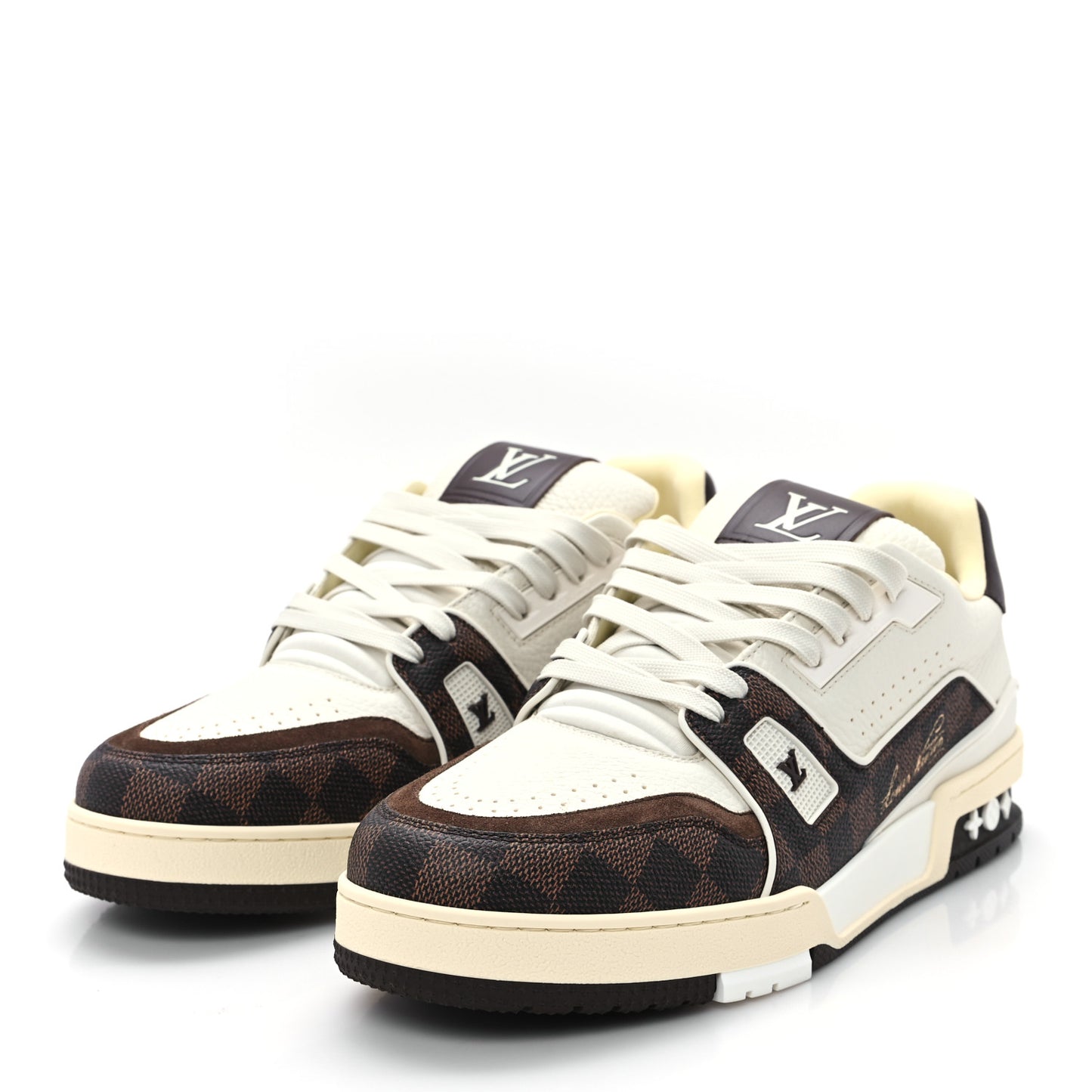 Grained Calfskin Damier Ebene Mens LV Trainer Sneakers 8 Moka Brown