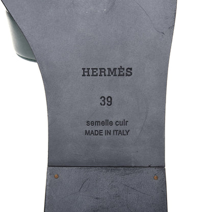 Hermes Box Calfskin Oran Sandals 39 Black Lichen 6 of 9