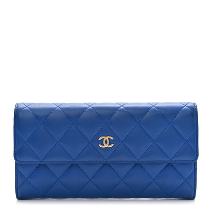Chanel Lambskin Quilted Large Gusset Flap Wallet Blue 1 of 11