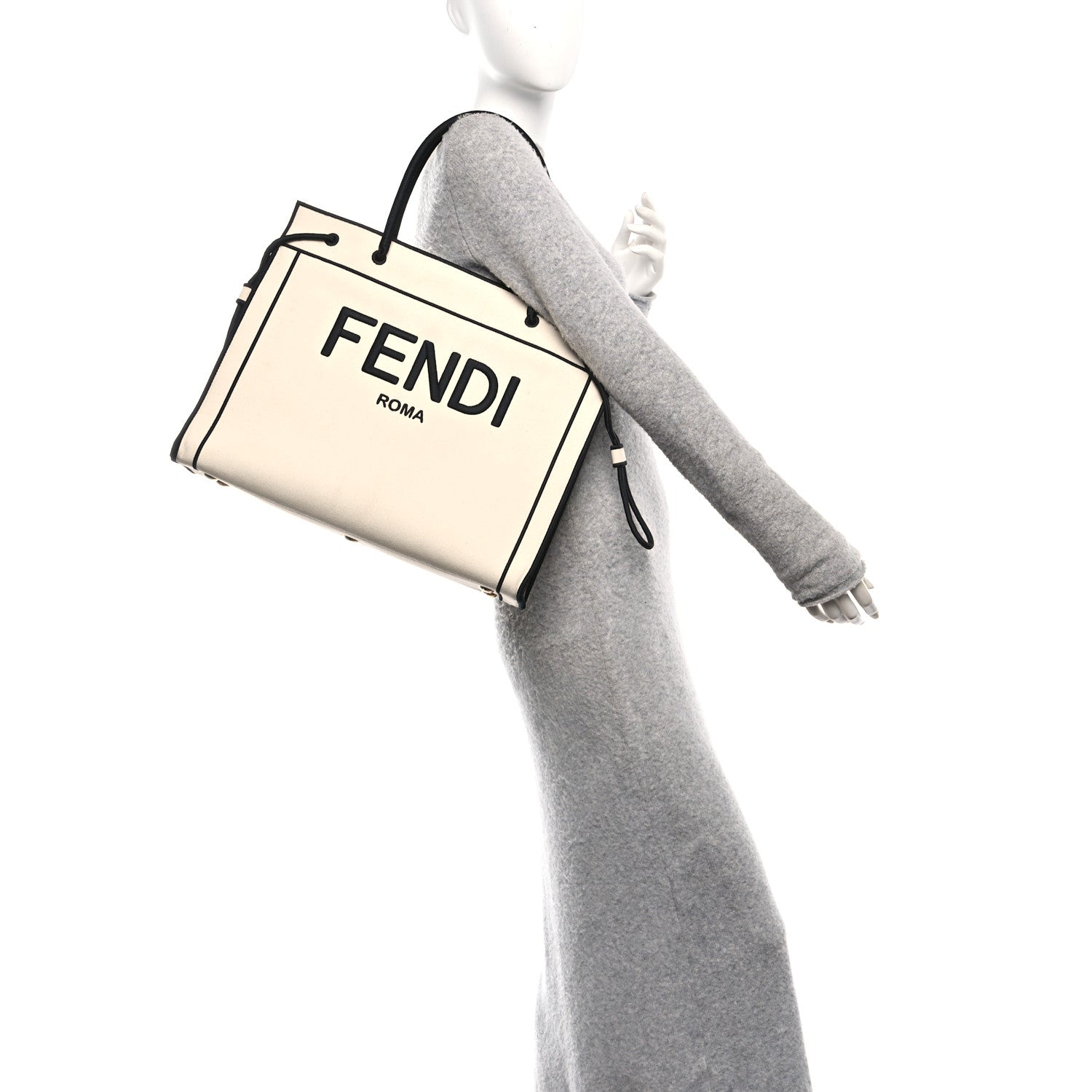 Fendi Canvas Logo Large Shopping Tote Grezzo Black 3 of 13