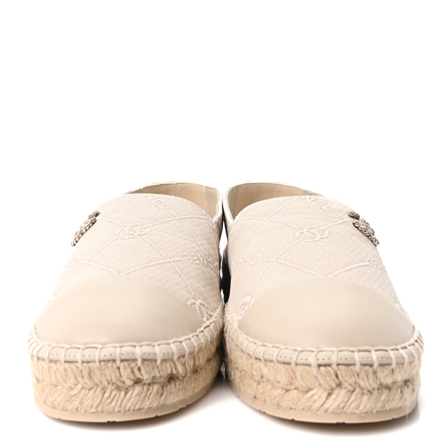 Chanel Cotton Lambskin Logo CC Espadrilles 41 Beige 3 of 10