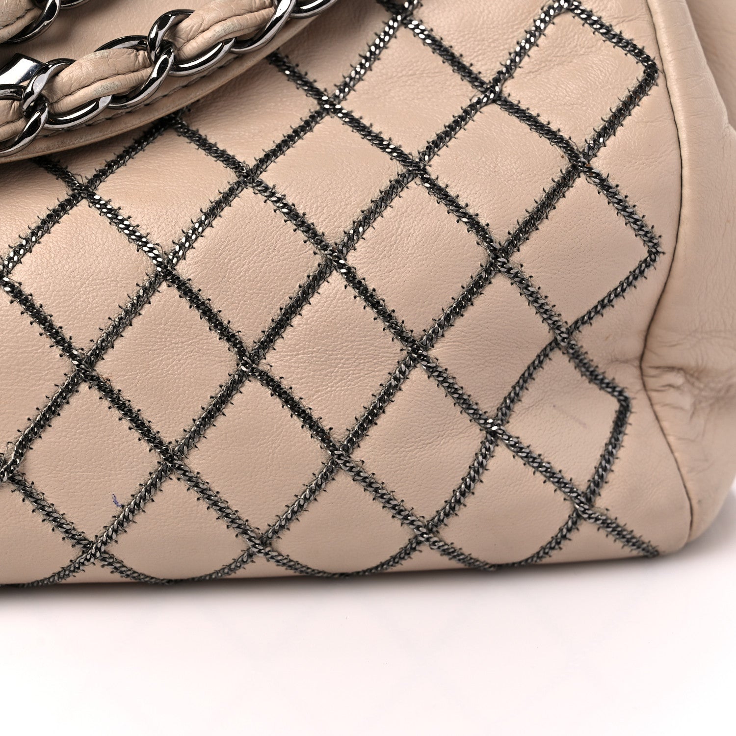 Chanel Lambskin Chain Stitch Shoulder Bag Beige 17 of 19