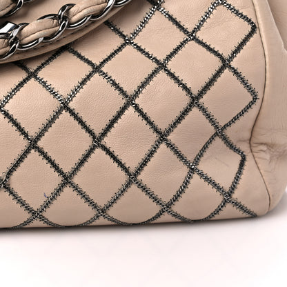 Chanel Lambskin Chain Stitch Shoulder Bag Beige 17 of 19