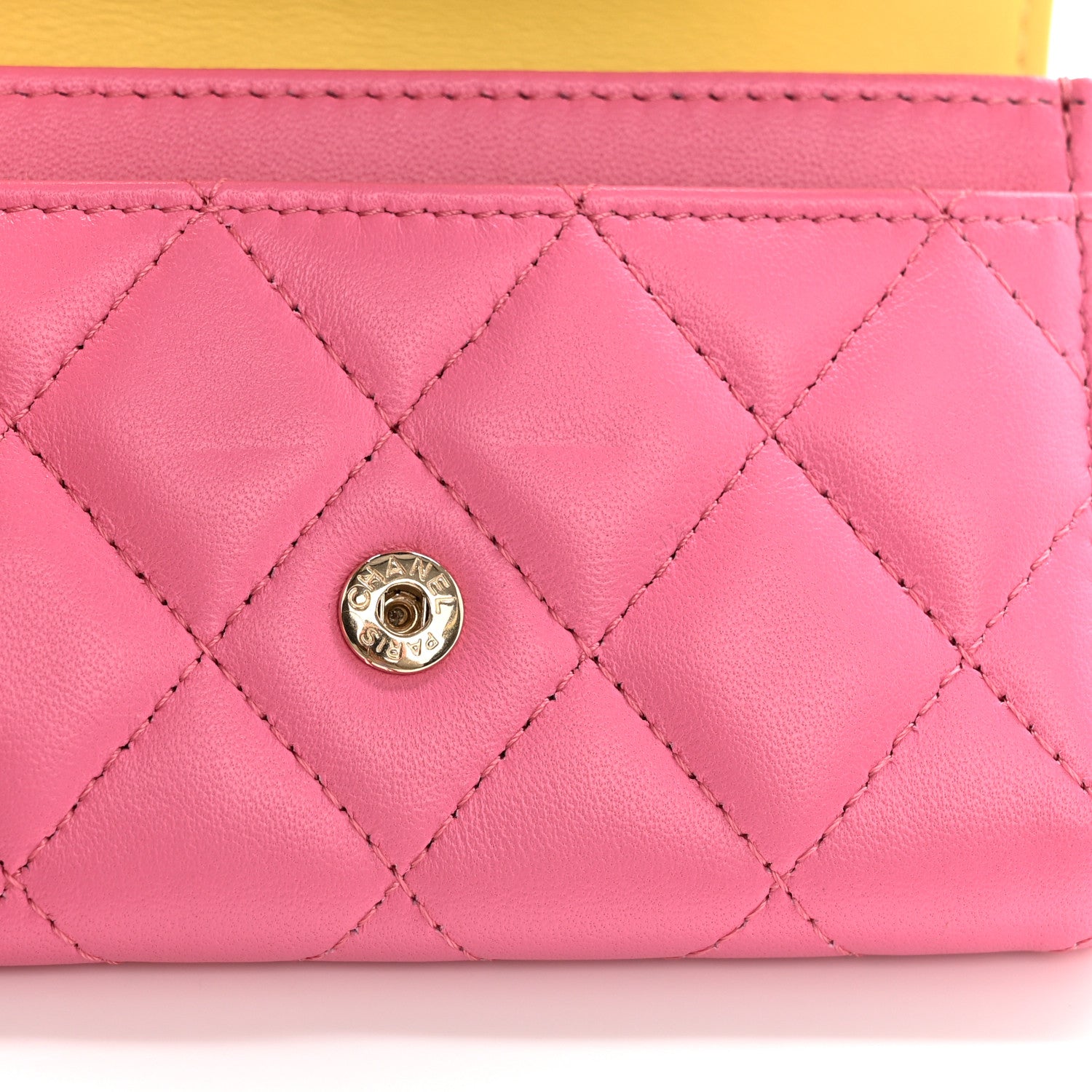 Chanel Lambskin Quilted Flap Card Holder Wallet Pink Yellow 9 of 12