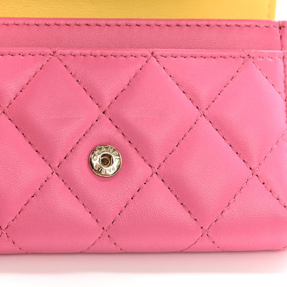 Chanel Lambskin Quilted Flap Card Holder Wallet Pink Yellow 9 of 12