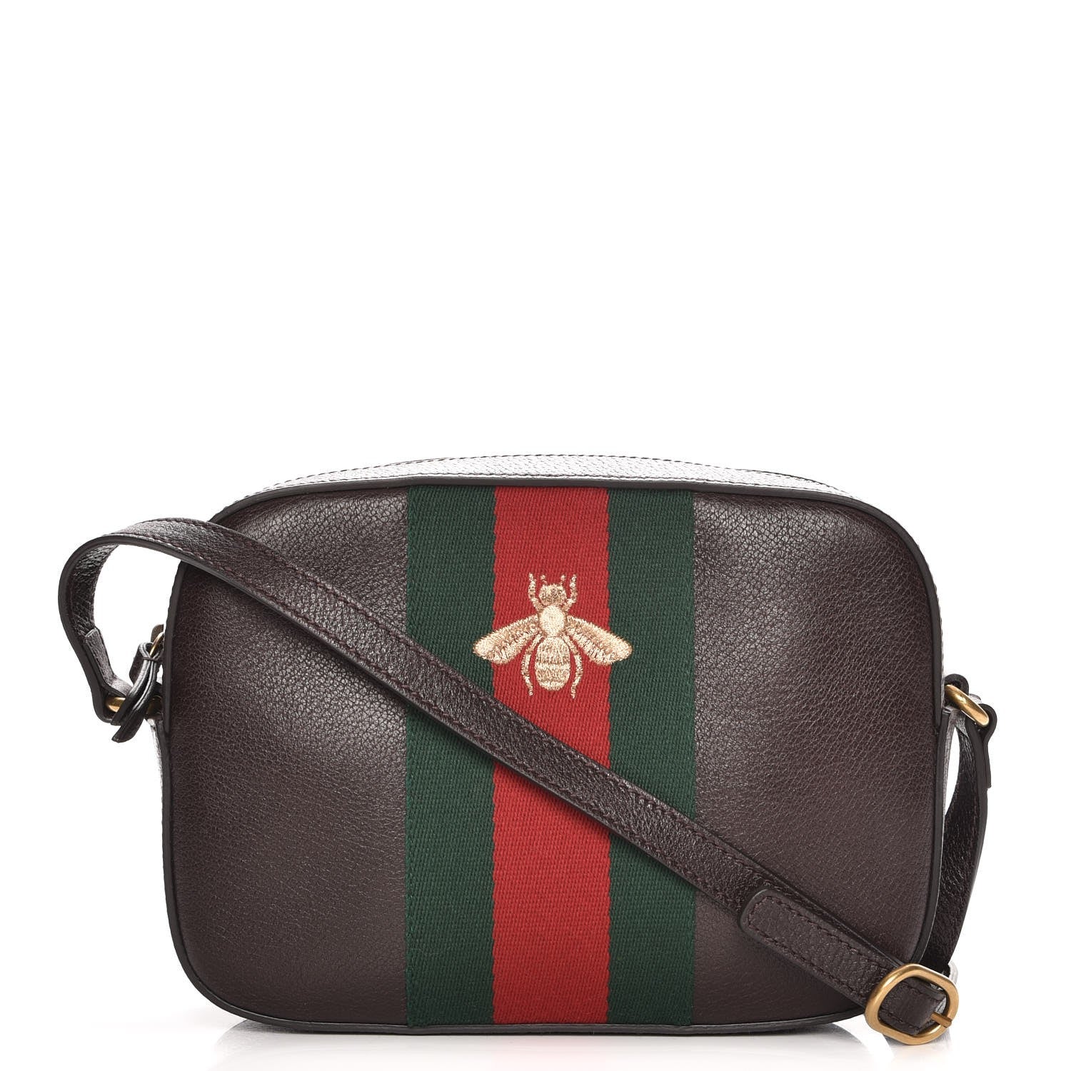 Gucci Textured Calfskin Web Small Webby Bee Shoulder Bag Brown Coffee 1 of 7