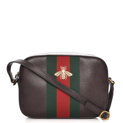Gucci Textured Calfskin Web Small Webby Bee Shoulder Bag Brown Coffee 1 of 7
