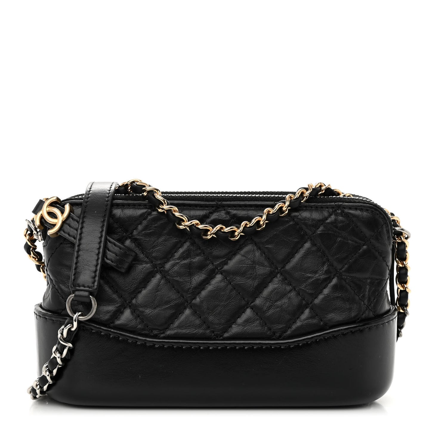 Aged Calfskin Quilted Small Gabrielle Clutch With Chain Black