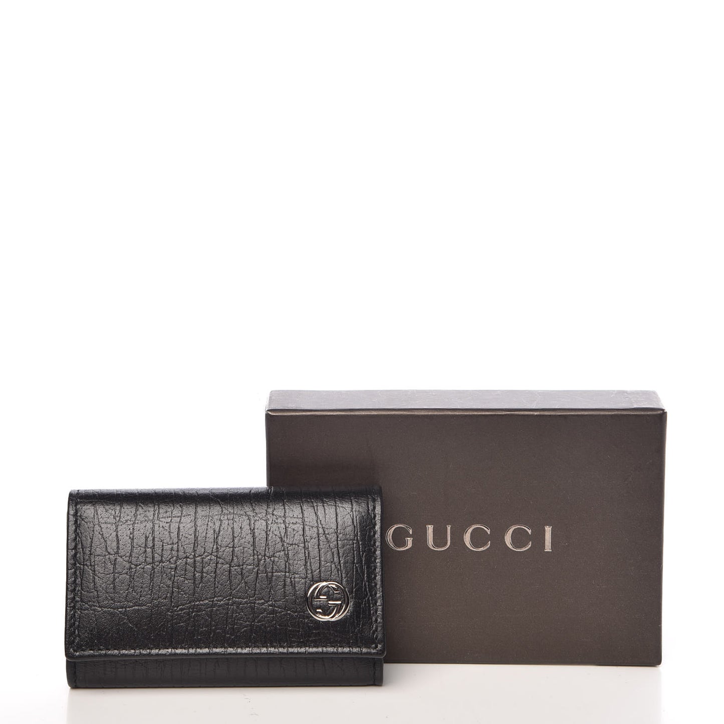 Calfskin Interlocking G 6 Key Holder Black