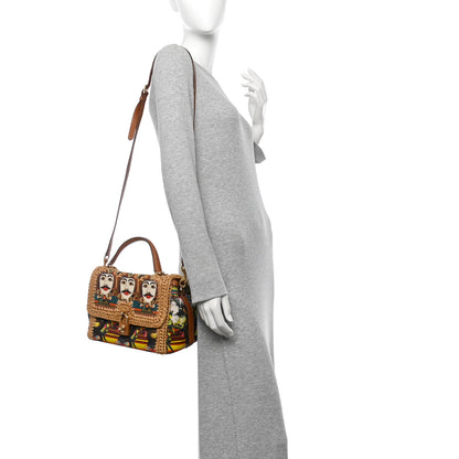 Dolce & Gabbana Raffia Crochet Embroidered Padlock Flap Satchel Beige Multicolor 2 of 12