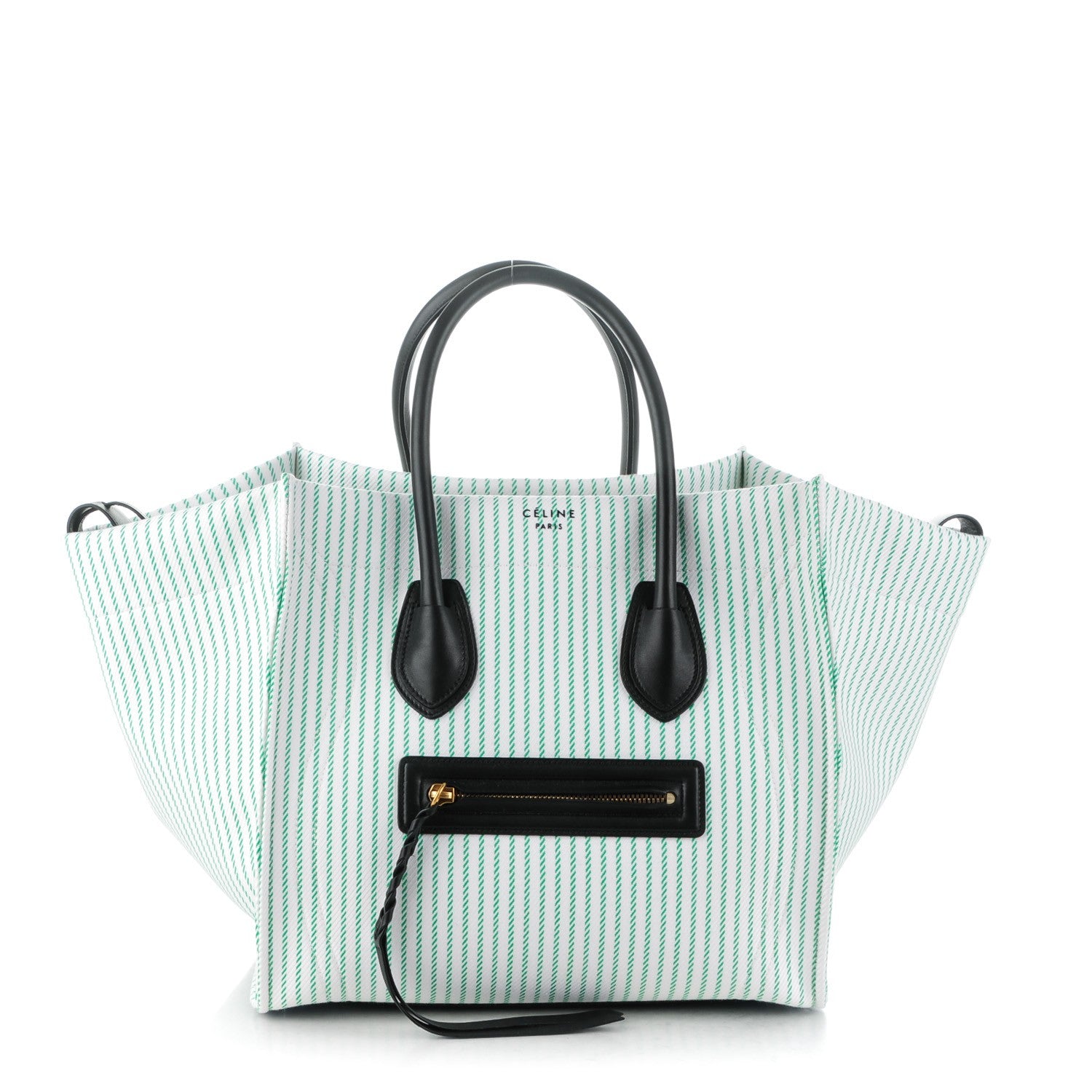 Celine Cotton Canvas Striped Medium Phantom Luggage White Green 1 of 9