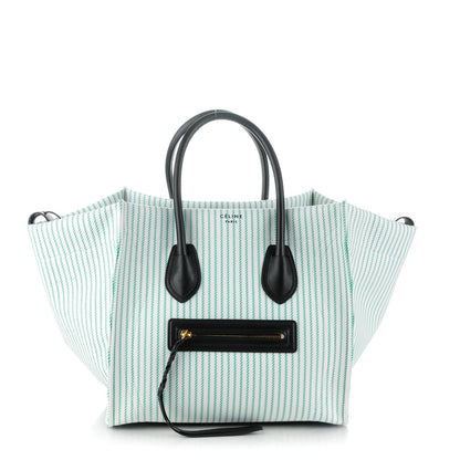 Celine Cotton Canvas Striped Medium Phantom Luggage White Green 1 of 9