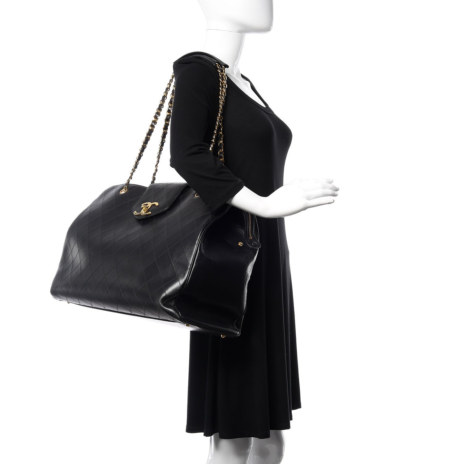 Chanel Calfskin Stitched XL Weekender Black 2 of 20