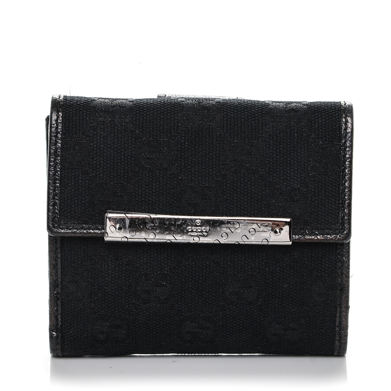 Gucci Monogram Textured Calfskin Metal Bar French Flap Wallet Black 1 of 6